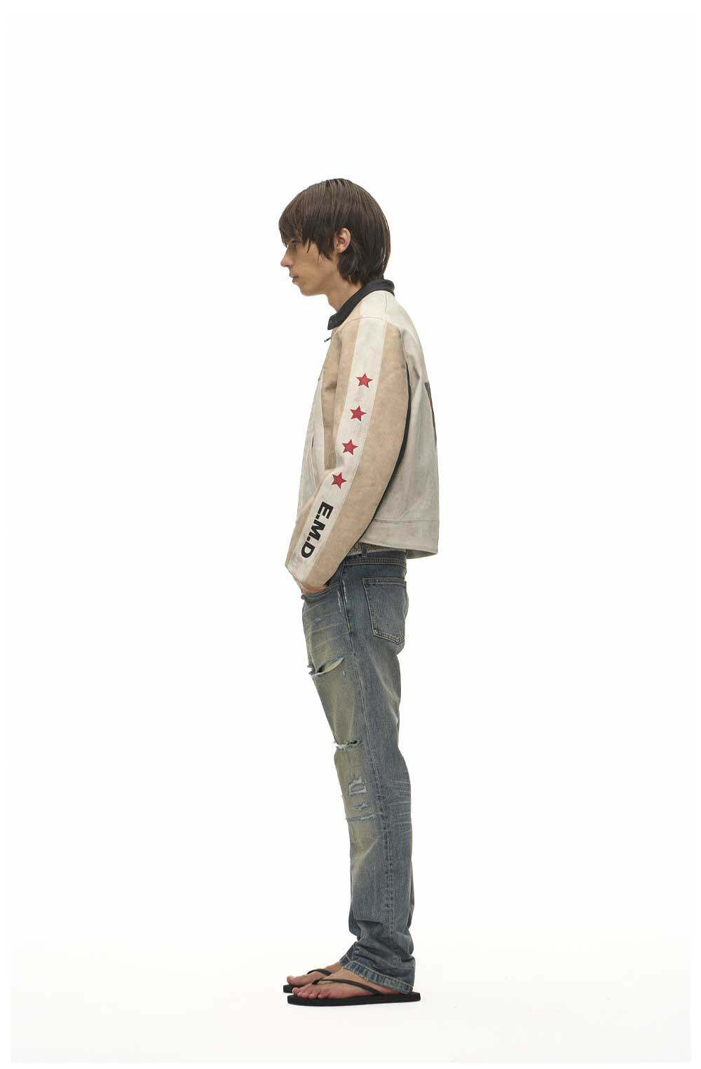 Color-Block Star Motorcycle Leather Jacket