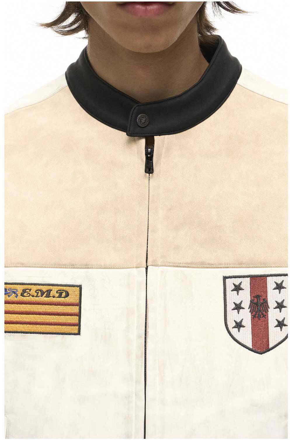 Color-Block Star Motorcycle Leather Jacket