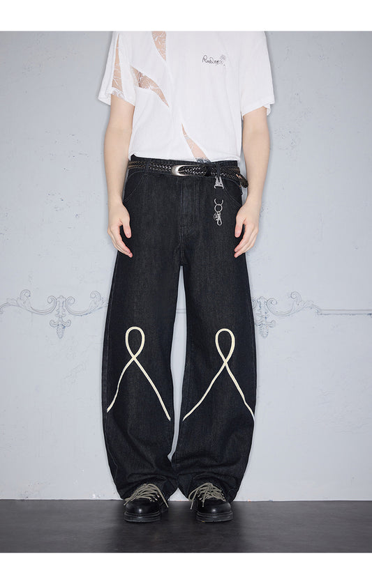Embroidered Pattern Loose Jeans
