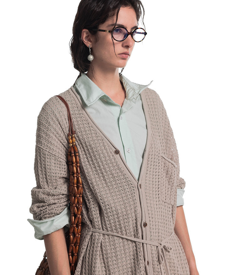 Beaded Knit V-Neck Cardigan