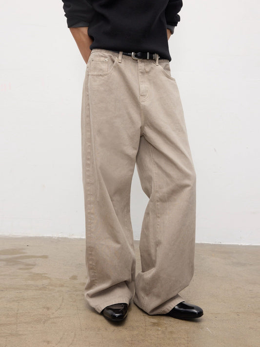 Wash-processed straight denim pants
