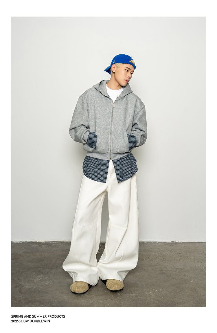 Checkered Pattern Faux Two-Piece Sweatshirt