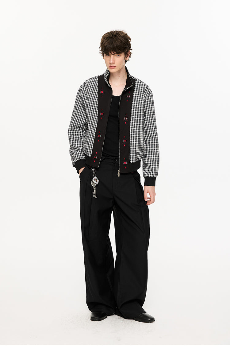 Pleated Houndstooth Casual Pants
