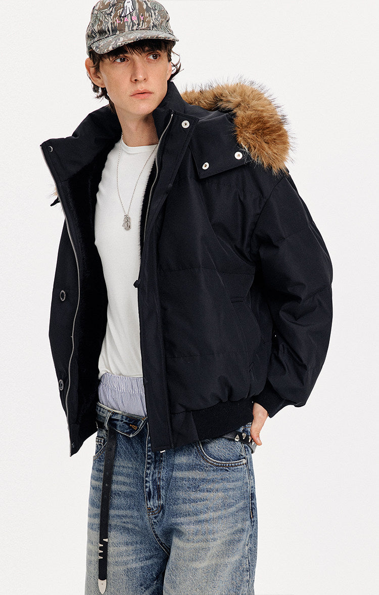 Simple White Duck Down Hooded Jacket