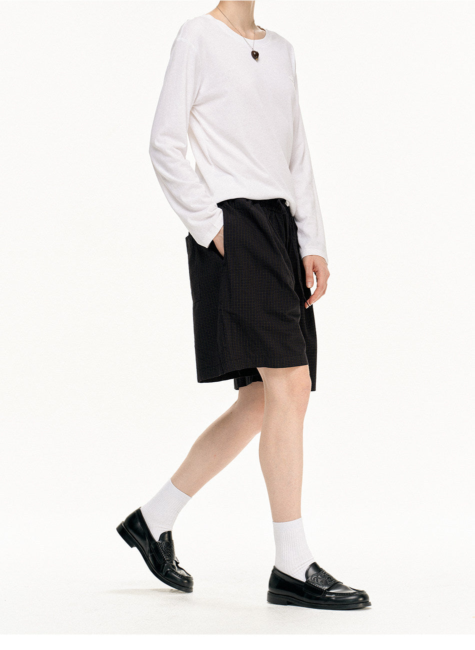 Double-fold Checkered Pleated Shorts