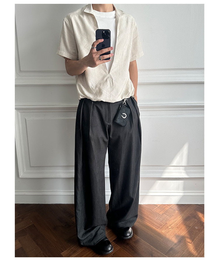 V-neck Design Faux Two-Piece Shirt
