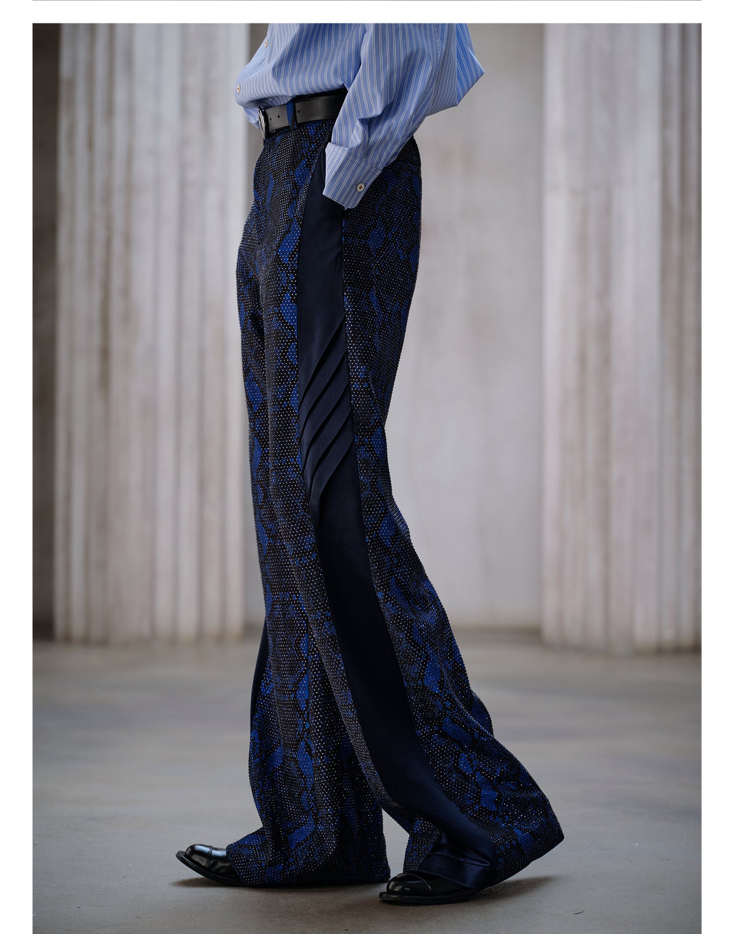 Double-Breasted Snake Print Pants