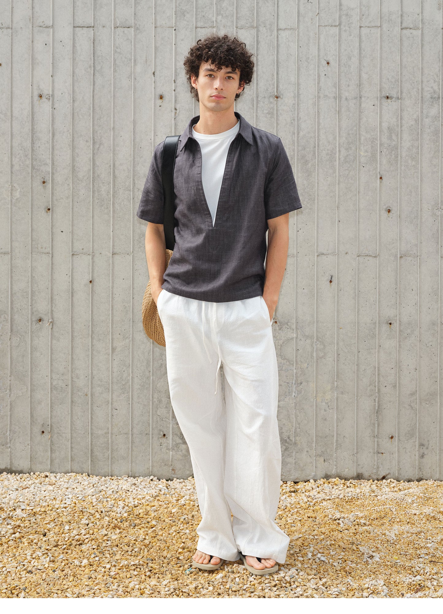 Deep V-neck faux two-piece shirt