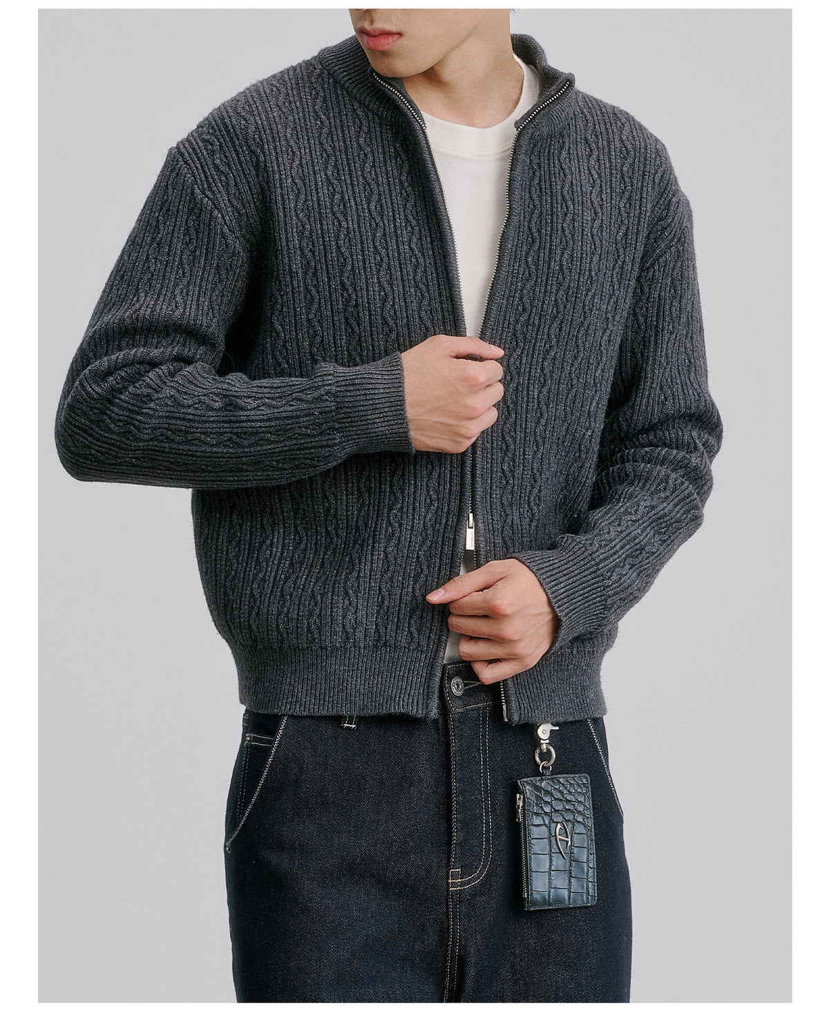 Embossed Wool-Blend Cardigan