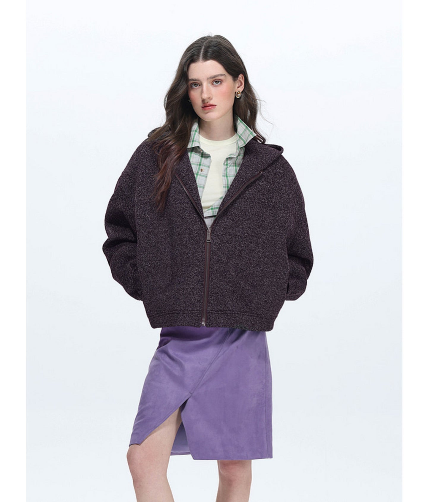 Textured Fleece Hooded Sweatshirt Jacket