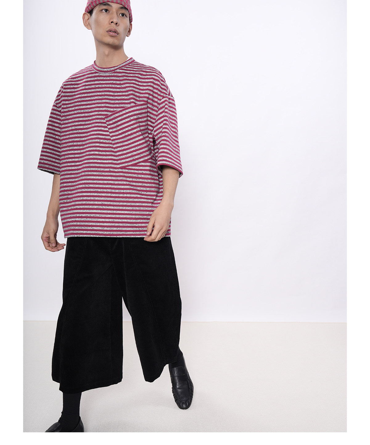 Striped Silhouette T-Shirt with Diagonal Pockets