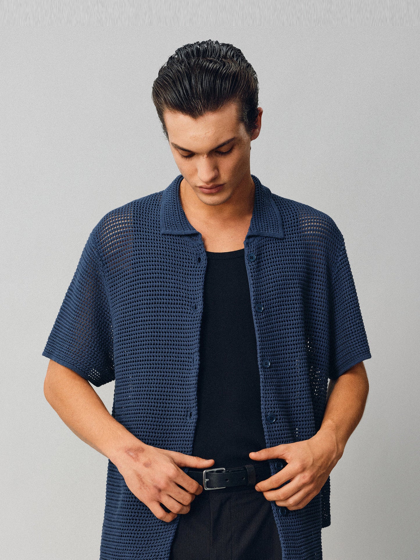 Hollow-knit Button-Down Shirt