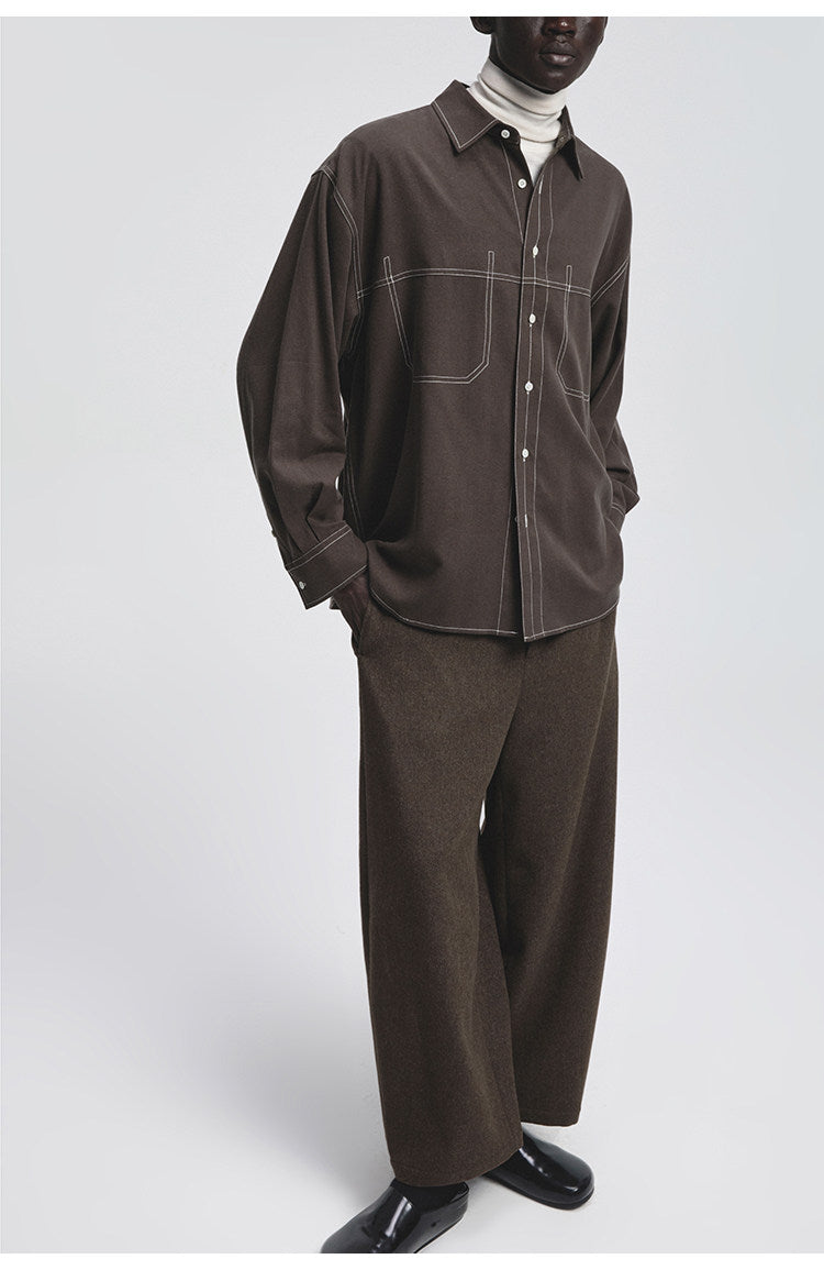 Stitch-Decorated Casual Shirt