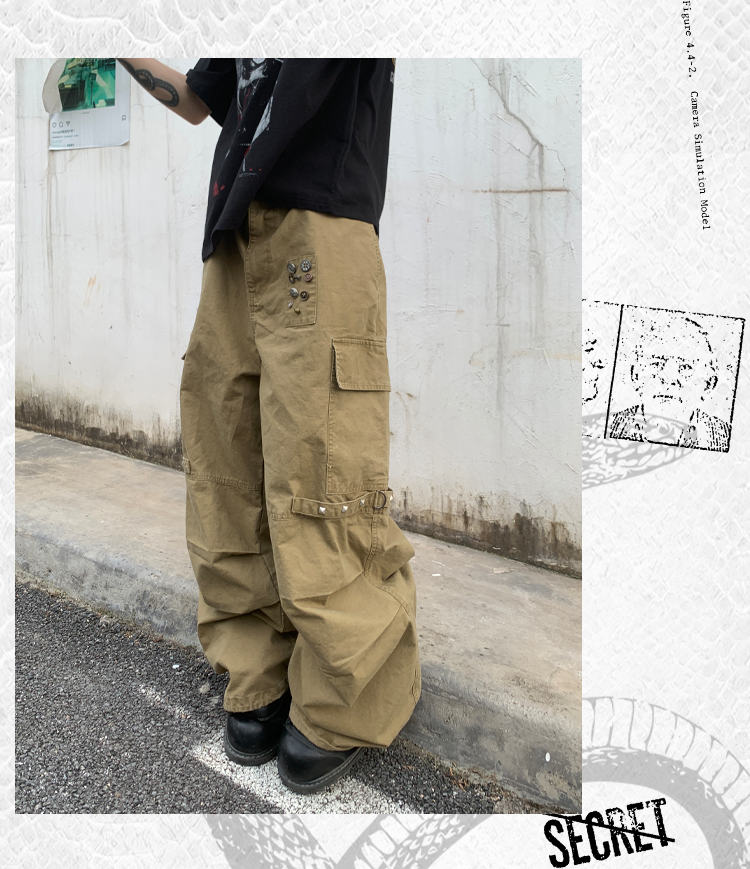 Loose Straight Casual Wide Side Pocket Cargo Pants