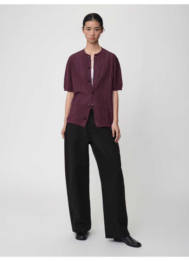 Crew-neck Cutout Cardigan