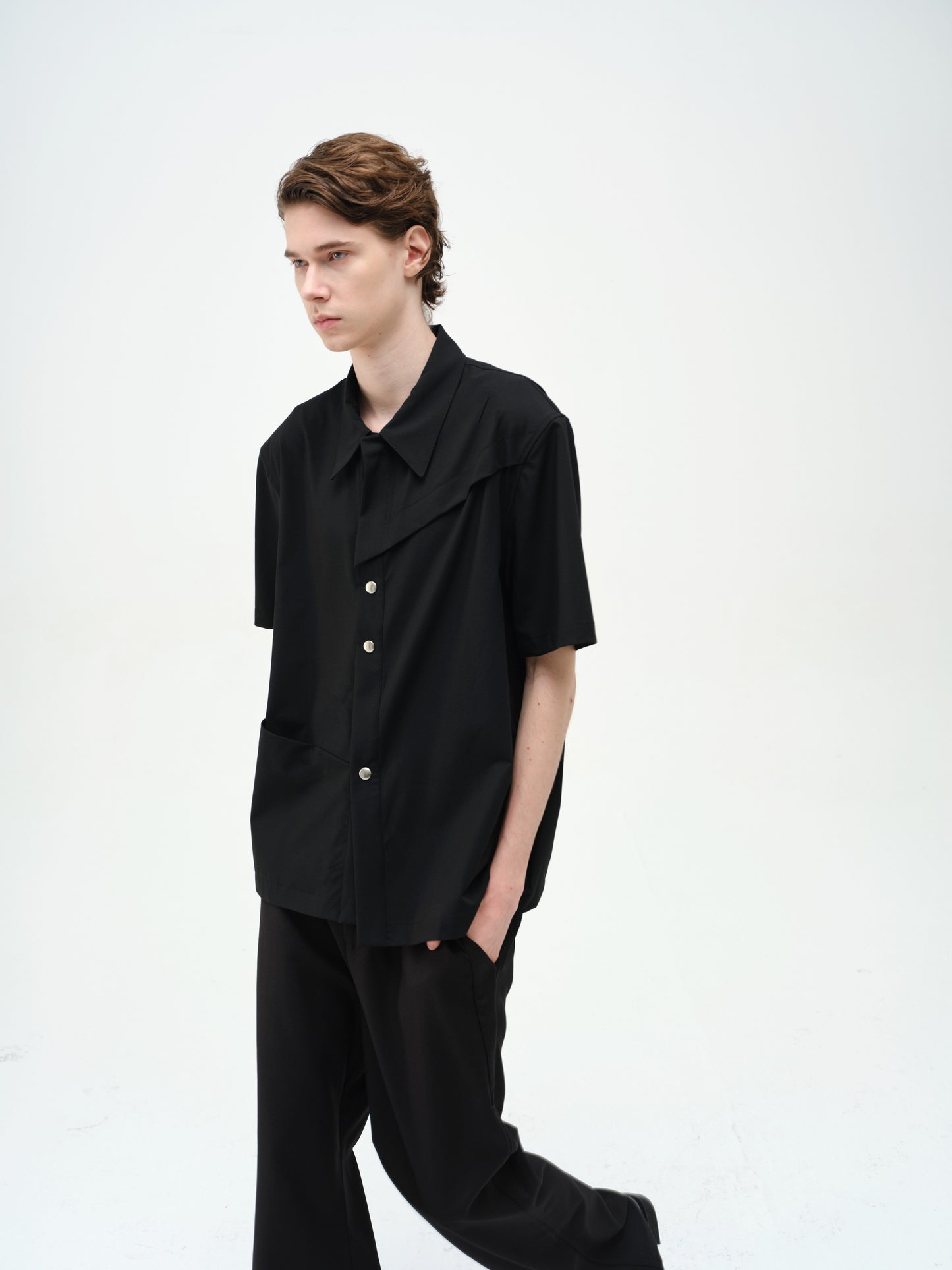 Loose-fit Asymmetrical Snap-Button Shirt