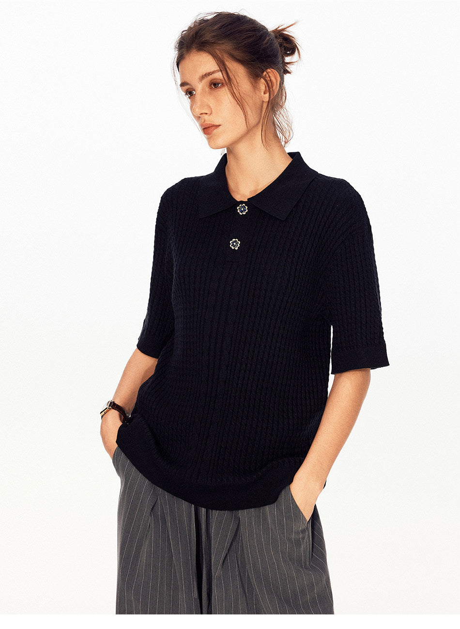 Twist-Knit Vertical-Stripe Polo Shirt