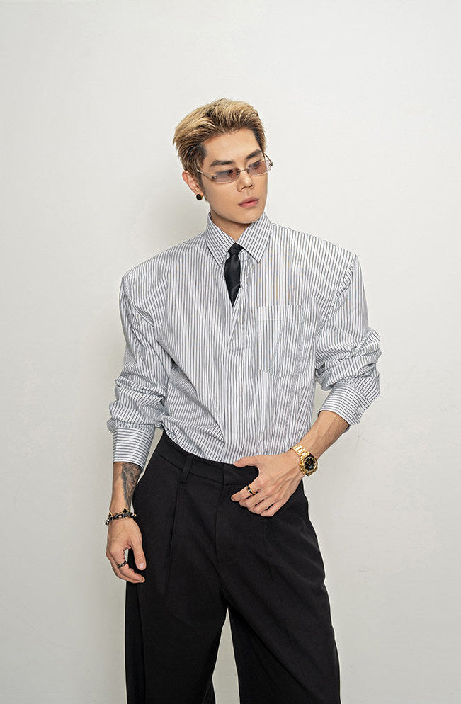 Padded-shoulder striped shirt