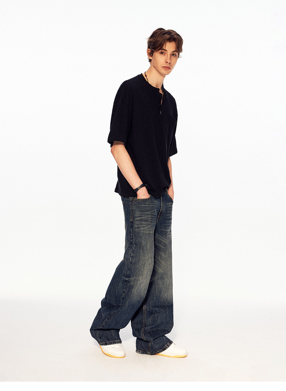 Henry Collar Linen-Look T-Shirt