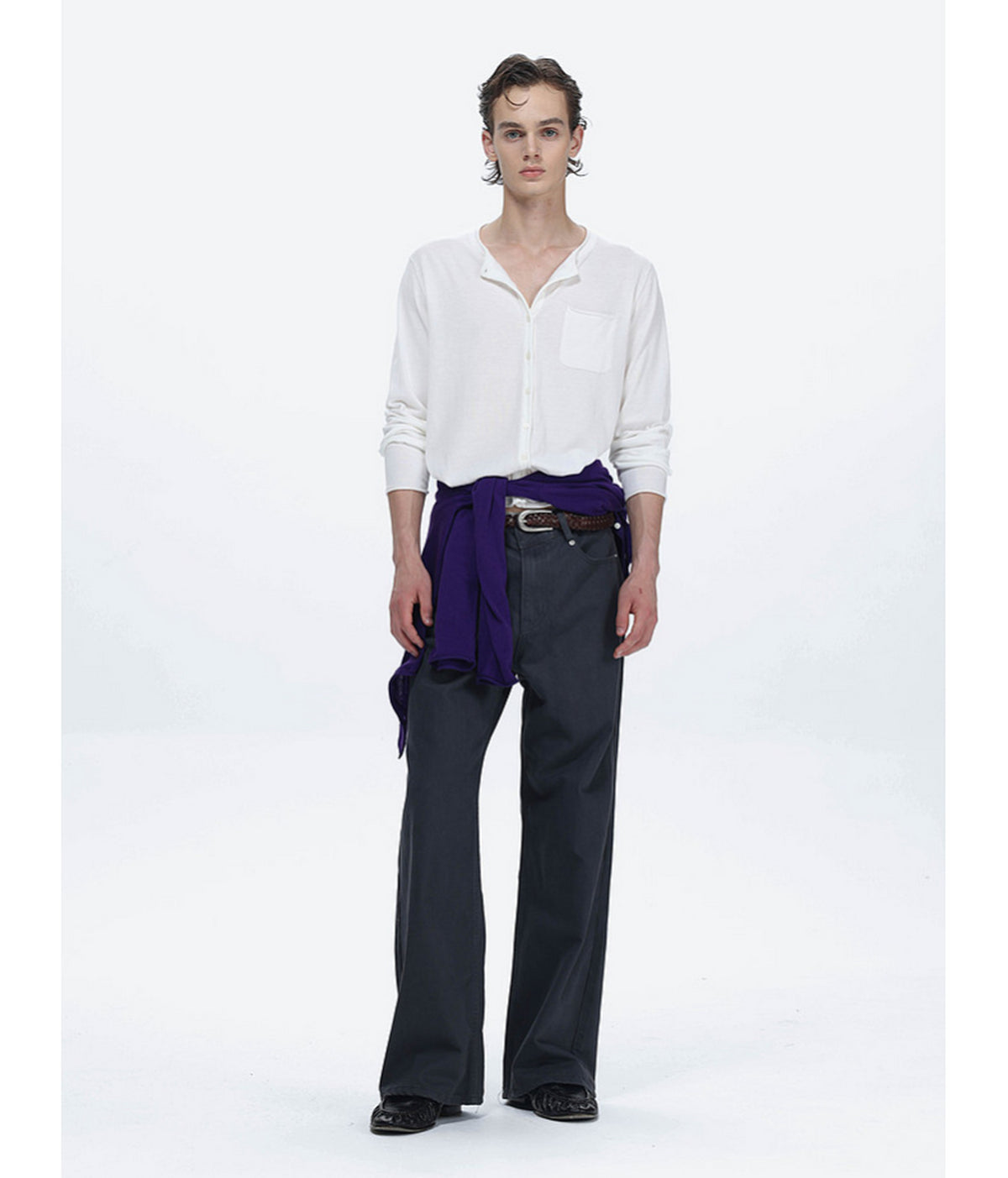 Straight-Pleated Casual Pants