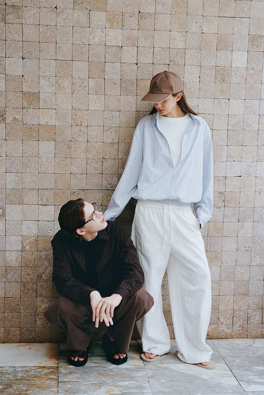 V-neck faux two-piece shirt