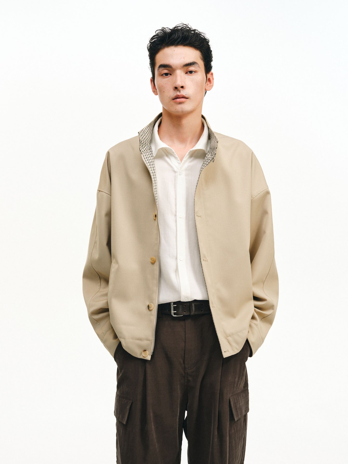 Checkered Splicing Harrington Jacket