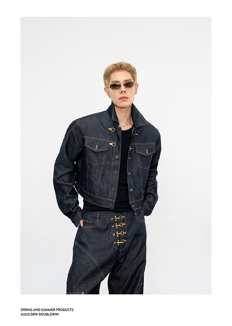 Denim Jacket with Leather Eyelets