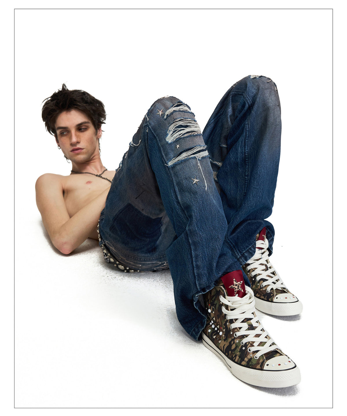 Camouflage-Print High-Top Canvas Shoes