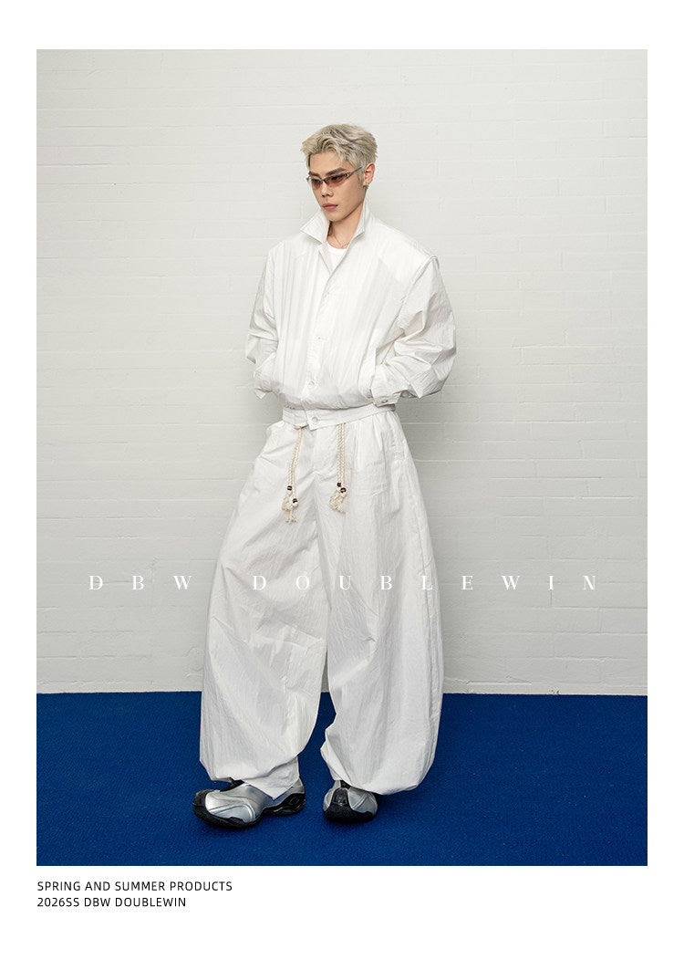 Wide-leg casual pants with 3D pleats