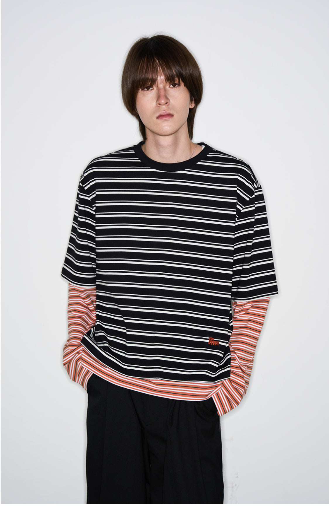 Striped faux two-piece T-shirt