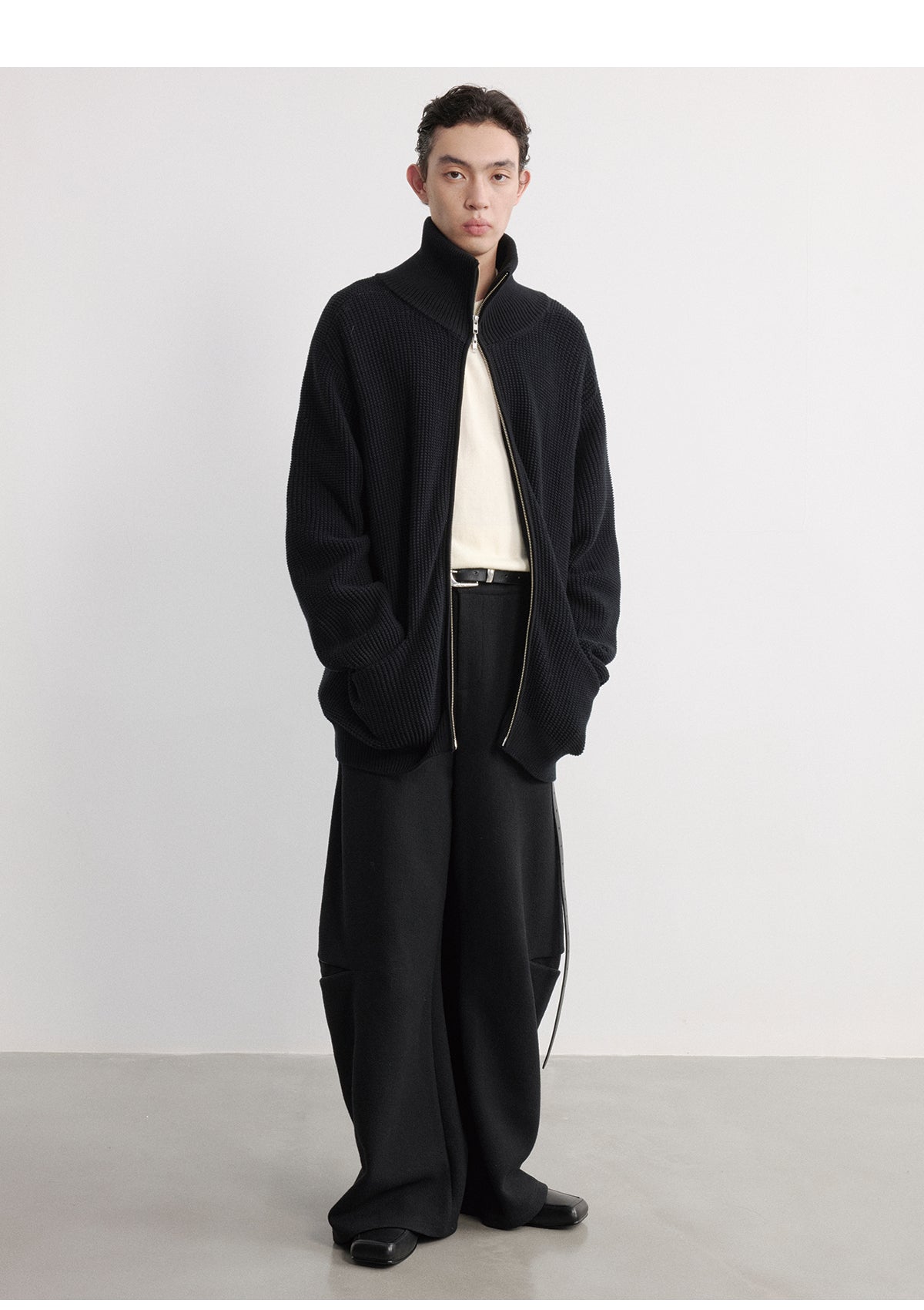 High-Neck Zipper Cardigan