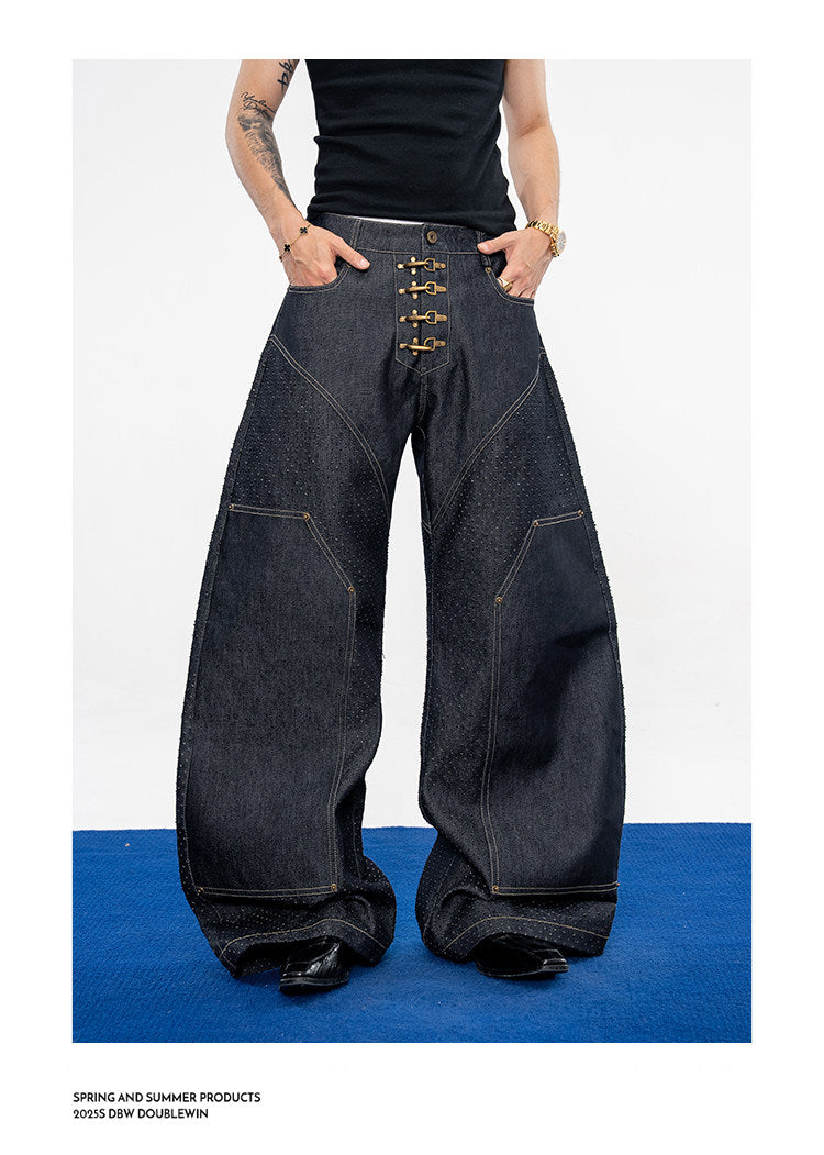Wide-leg jeans with laser-cut detailing