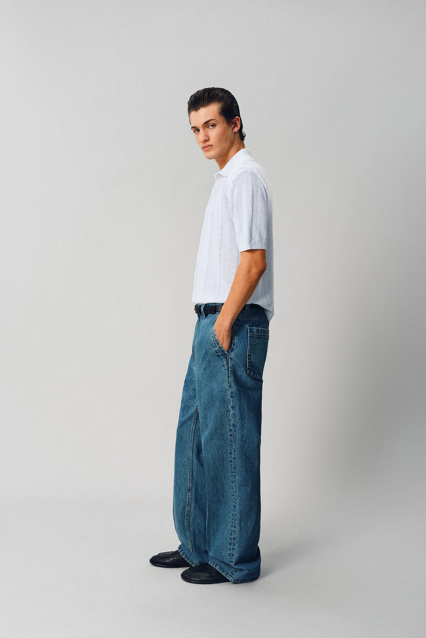 Hemp-Blend Pitched-Dot Polo Shirt
