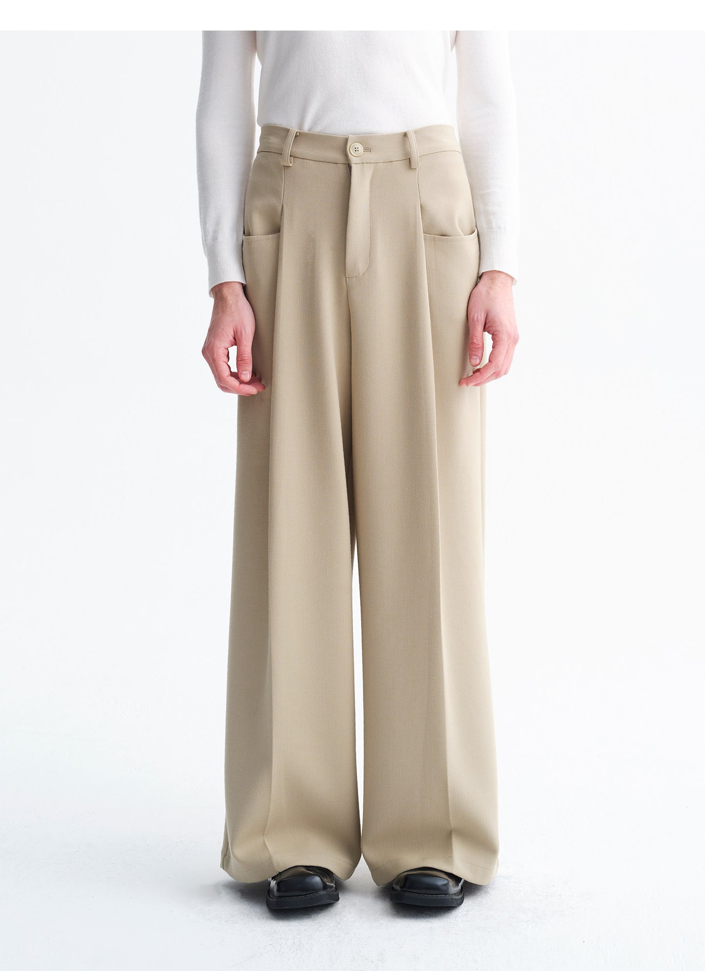 Silk Blend Pleated Wide-Leg Pants