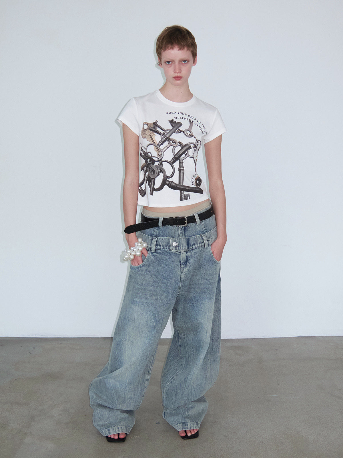 Casual Fake Two-Piece Mid-Low-Waist Jeans