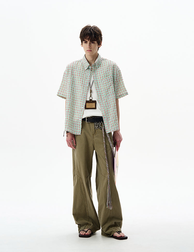 Casual seersucker plaid shirt