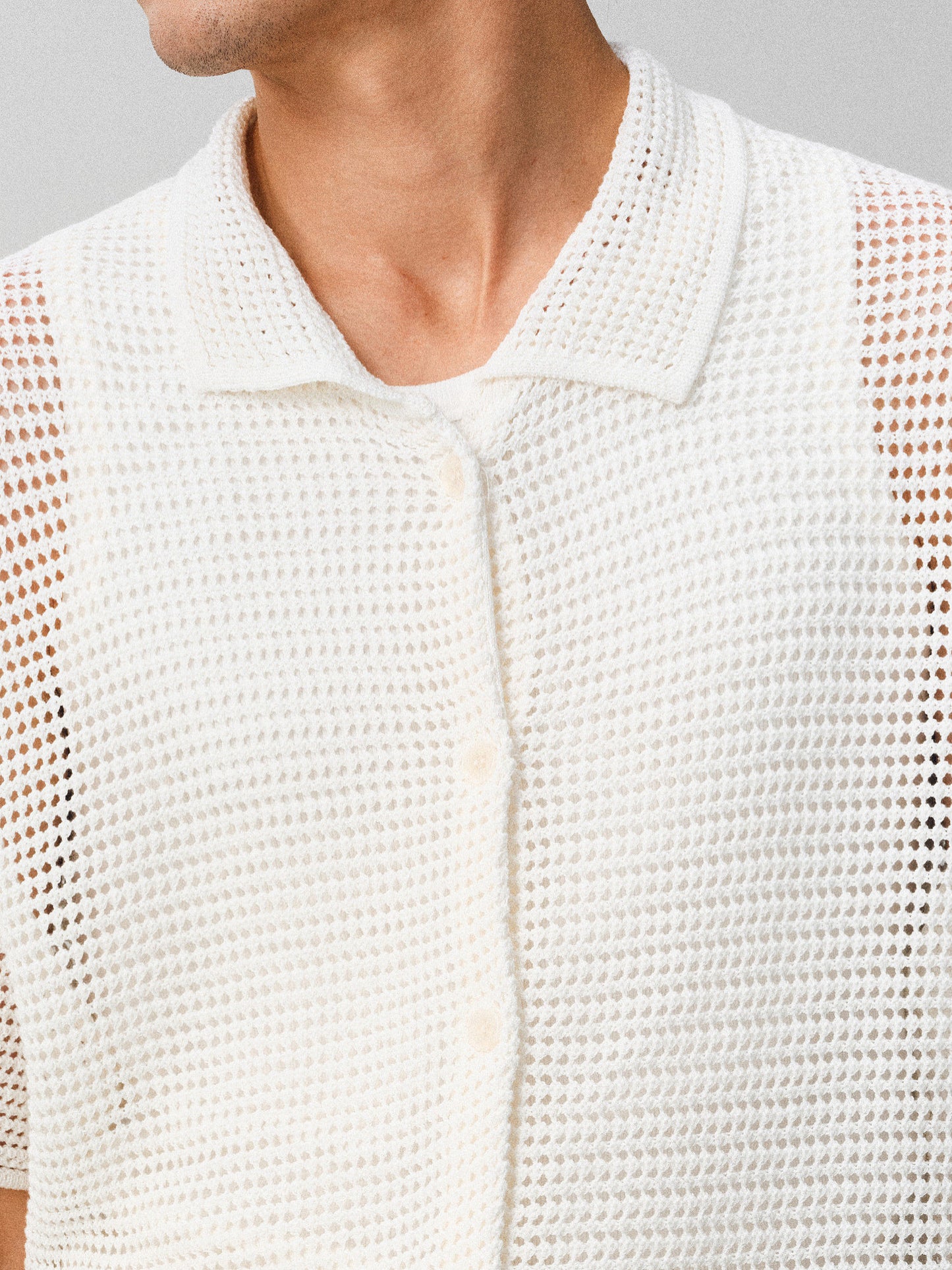 Hollow-knit Button-Down Shirt