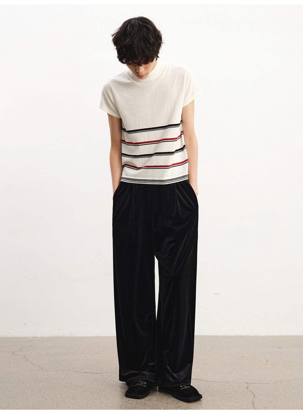 Striped High-Neck Knit T-Shirt