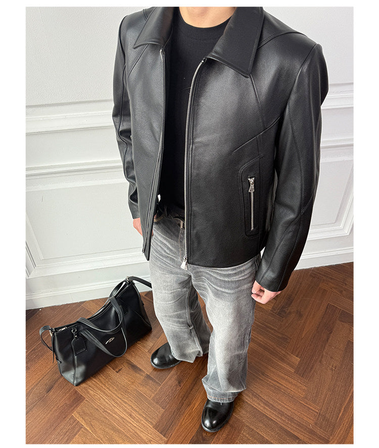 Top-Grain Leather Collared Jacket