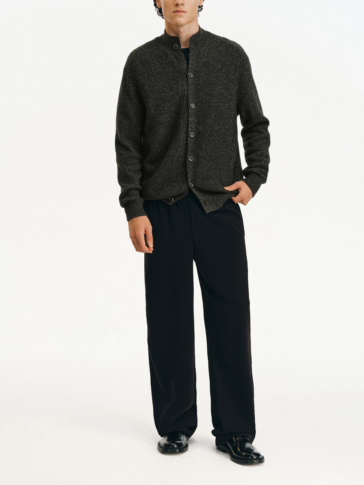 Wool Half-High Collar Cardigan