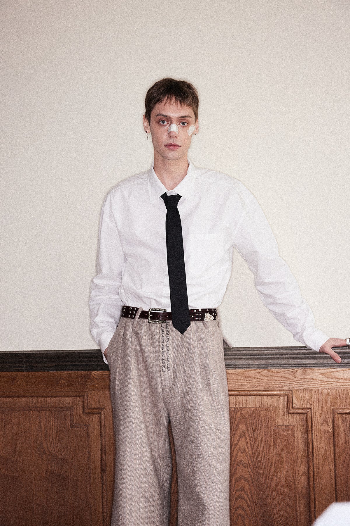 Paper Button Printed Patch Shirt