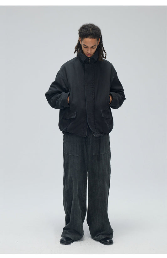 Fold-Down Collar Multi-Pocket Jacket