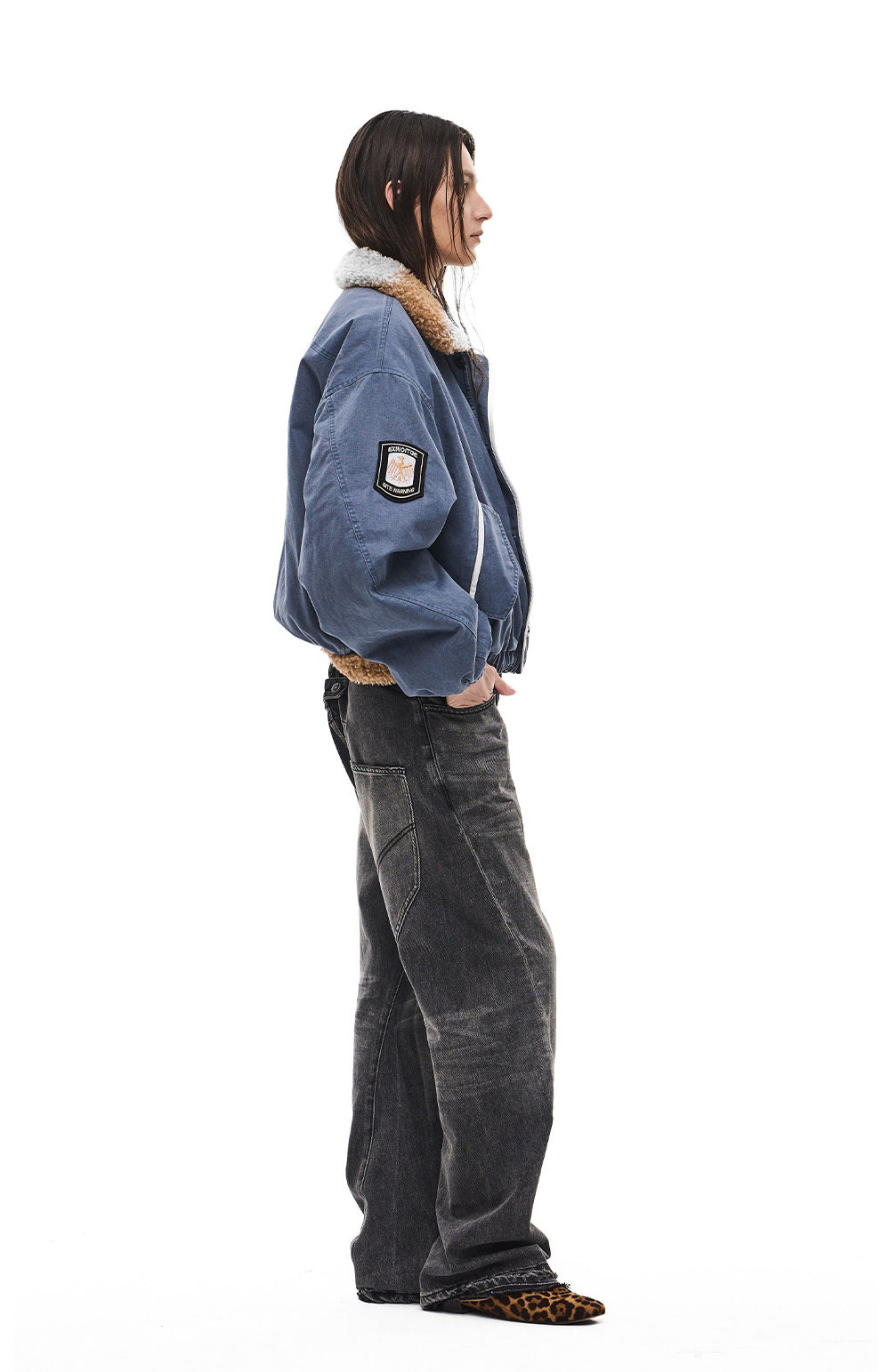 Jacket with a lambswool collar