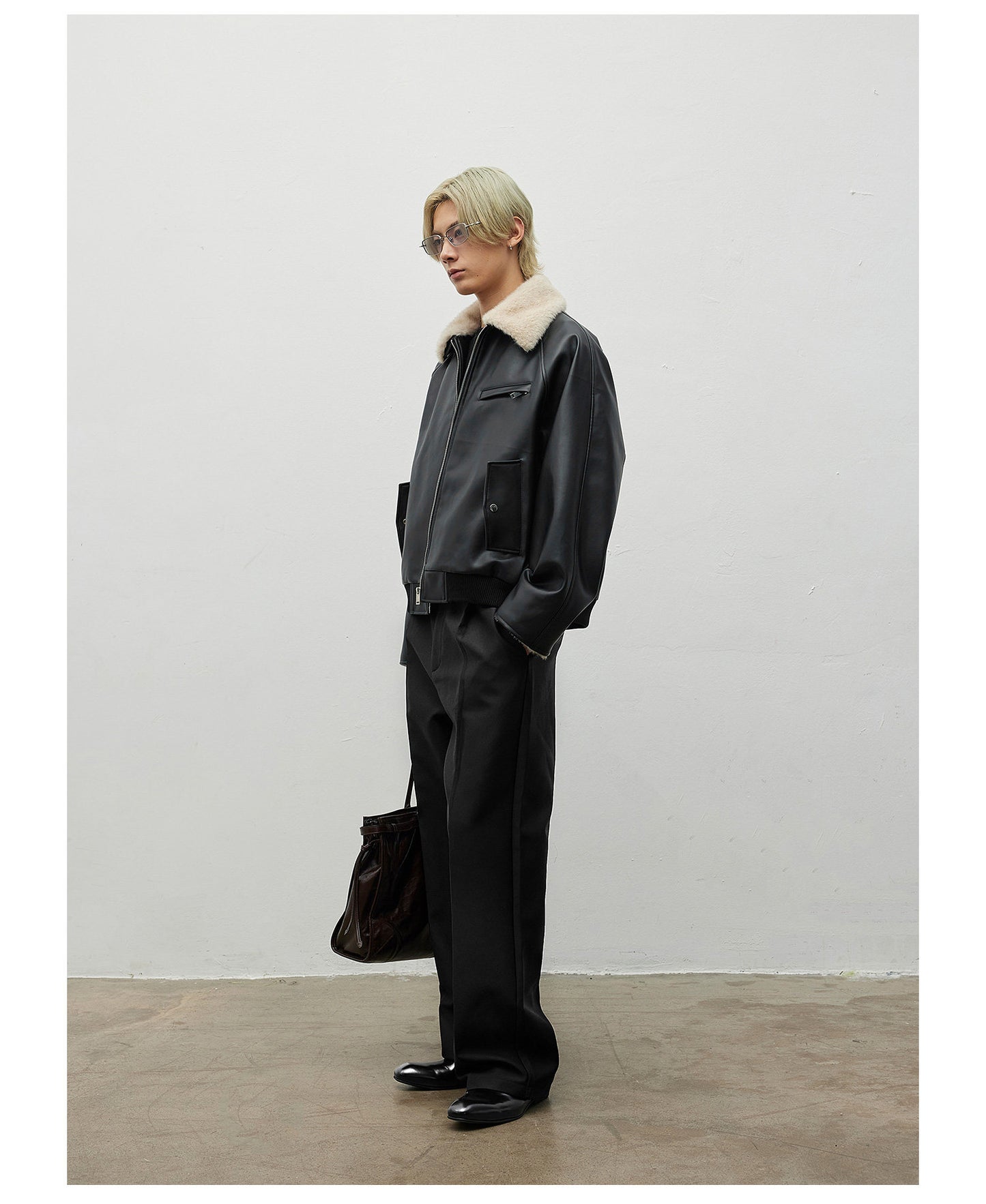 Detachable Collar Leather Jacket