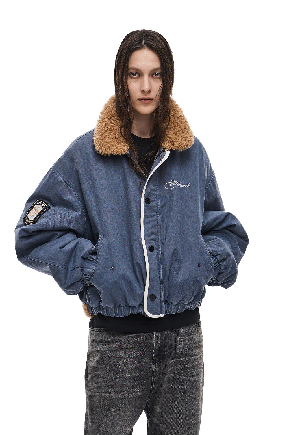Jacket with a lambswool collar