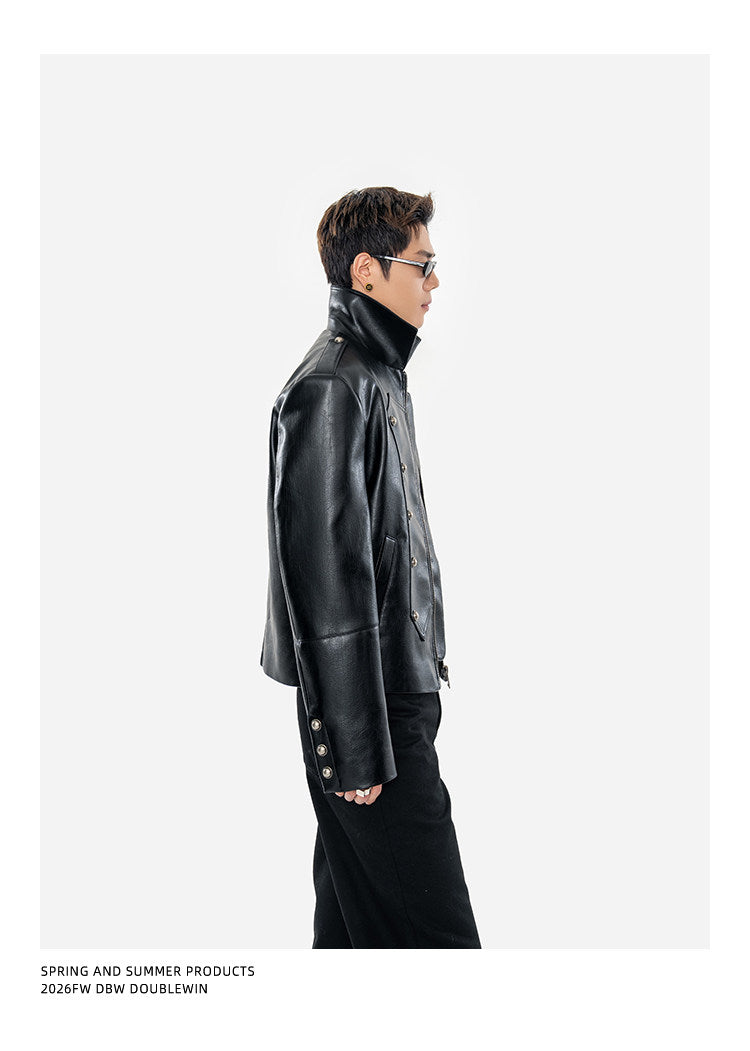 Matte Lychee-Textured Silhouette Leather Jacket