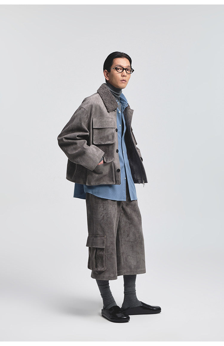 Flocked Multi-pocket Suede Jacket