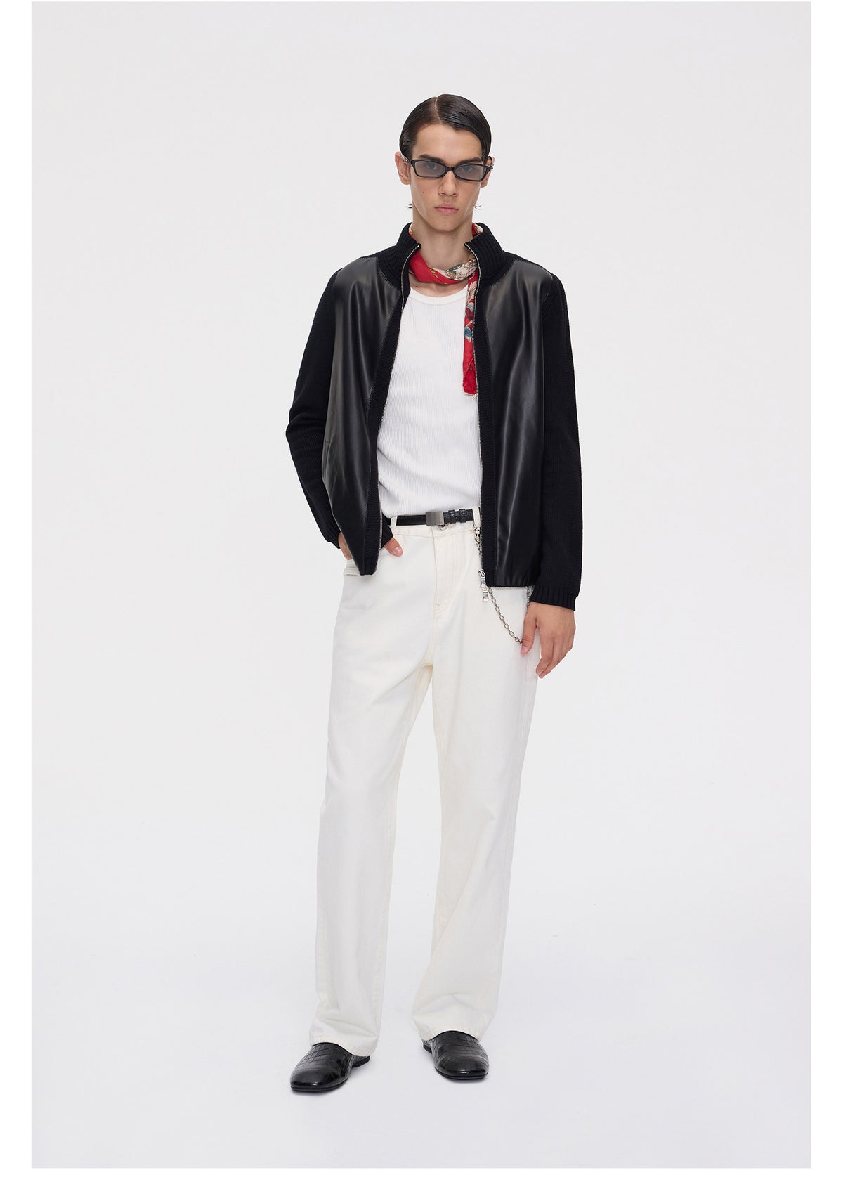 Stand-Collar Jacket with Patchwork Ribbing