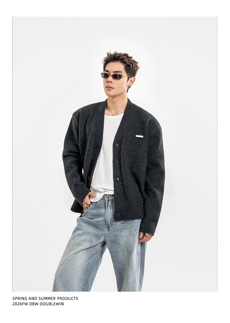 Curved Shoulder Pad Knit Cardigan