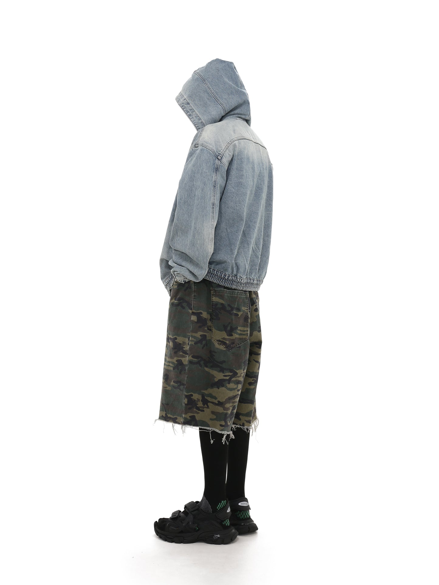 Loose Fit  Washed  Hooded Denim Jacket